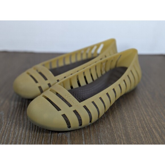 Crocs Adrina II Closed Toe Slip On Ballet Flats Shoes Womens 7 Olive Green Logo - Picture 1 of 13